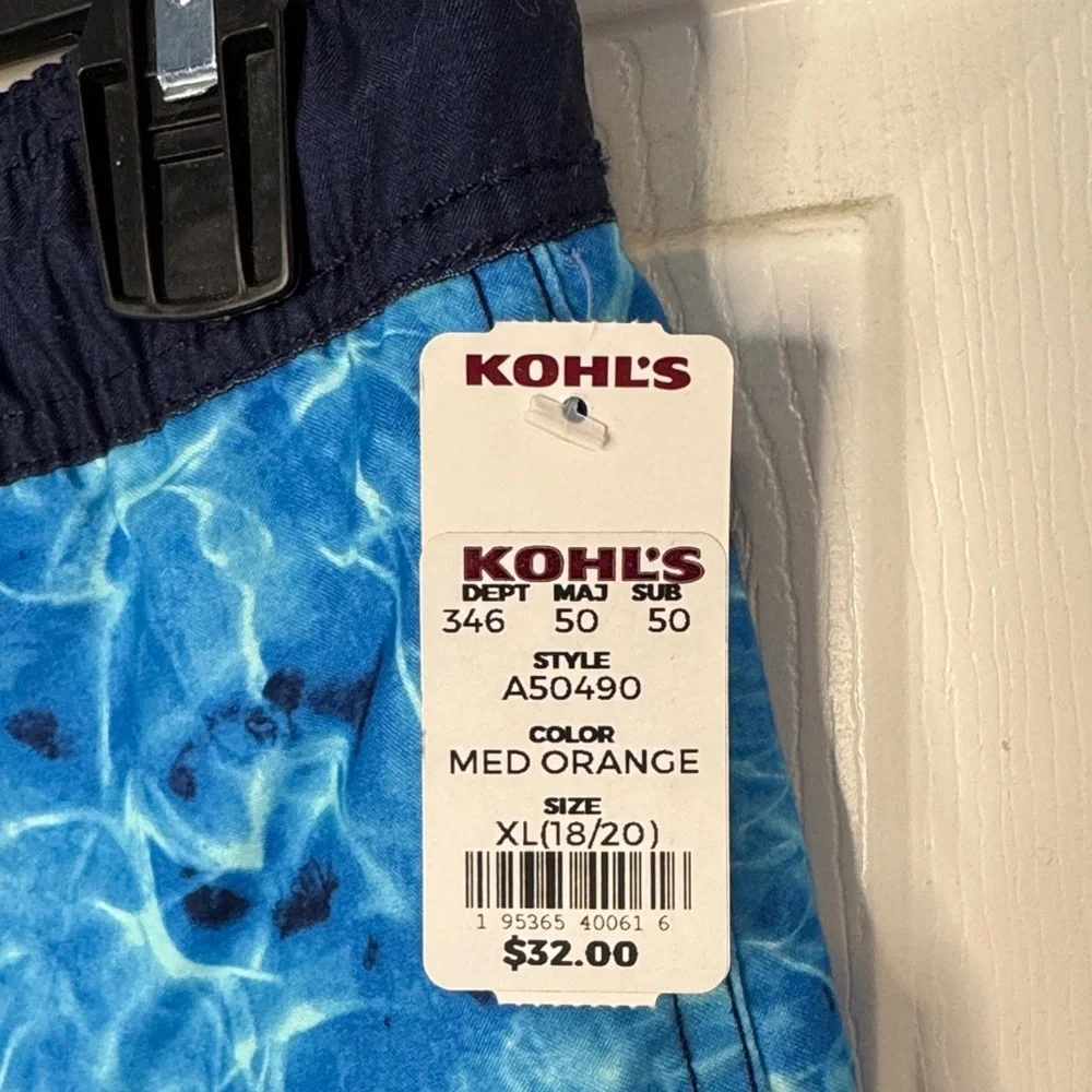 NWT Boys Lands' End Blue and Orange Gradient Swim Trunks